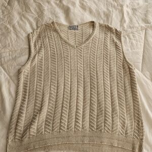 TLC Women's Oversized Cream V-Neck Sweater, Size 14